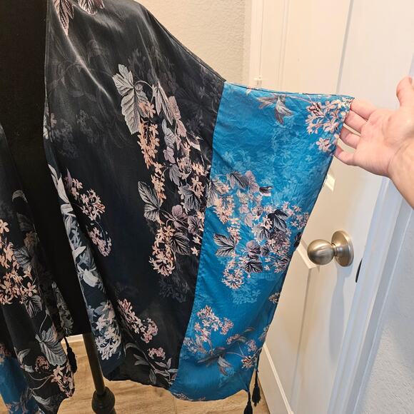 Kachel Anthropologie Jamie Kimono One Size Blue Floral Tassel Boho Resort Duster - Picture 6 of 14